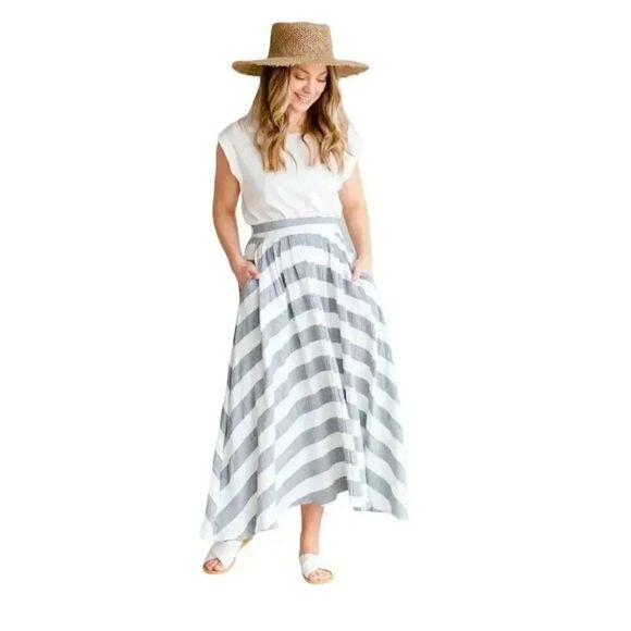 By Together Gray and White Striped Maxi Skirt - Picture 1 of 11